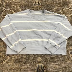 Lululemon Perfectly Oversized Cropped Crew Stripe White Blue Women's Size 6